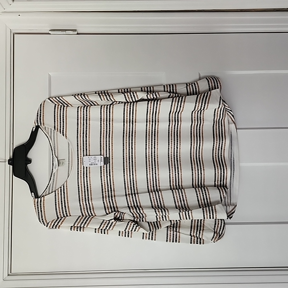 Christopher & Banks. White/mustard/black stripe Top. XL (P)